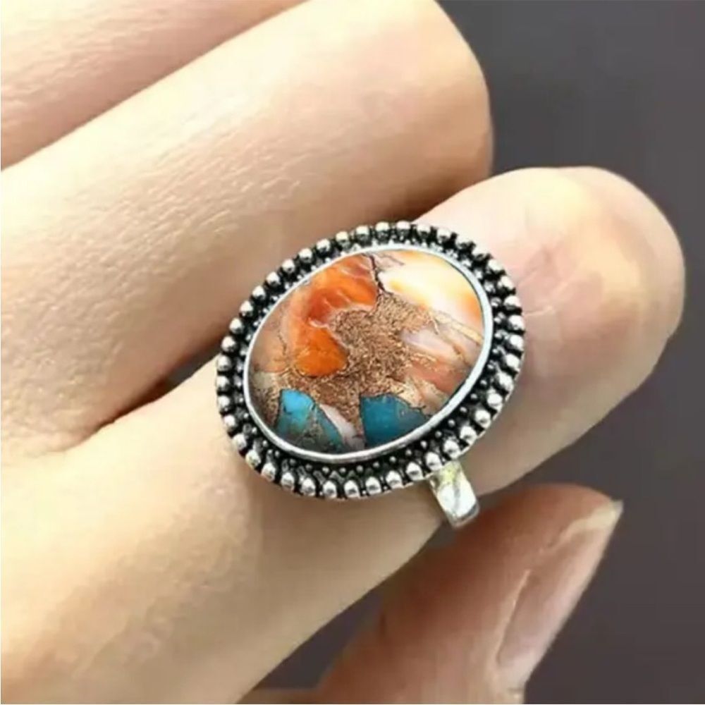 Silver and Multicolor Floral Ring